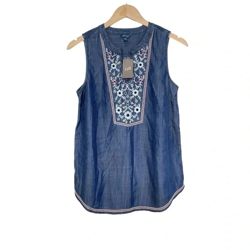 J. Jill Sleeveless Chambray Top Size XS